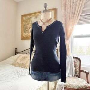 90s moda international ribbed long sleeve henley top size medium
